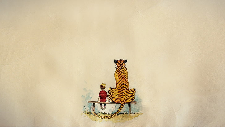 tiger painting, comics, minimalism, Calvin and Hobbes, HD wallpaper