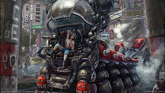 wallpaper permainan digital, cyberpunk, fiksi ilmiah, wanita, kota futuristik, karya seni, Wallpaper HD HD wallpaper