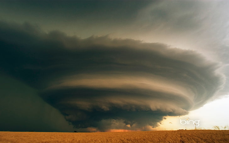 снимка на торнадо, бурята, полето, небето, HD тапет