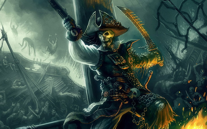 fondo de pantalla digital pirata muerto, piratas, Kraken, epica, Fondo de pantalla HD