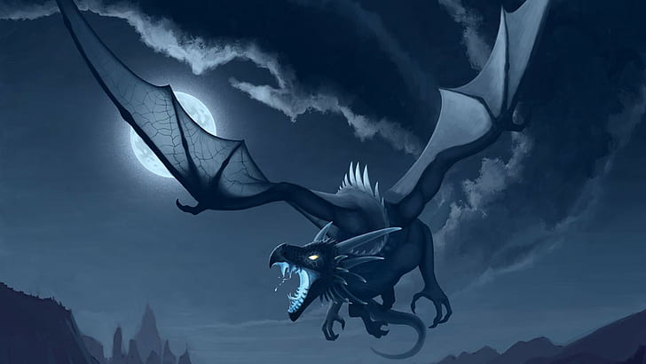 Moon Dragon, dragon, Fantasía, 1920x1080, Fondo de pantalla HD