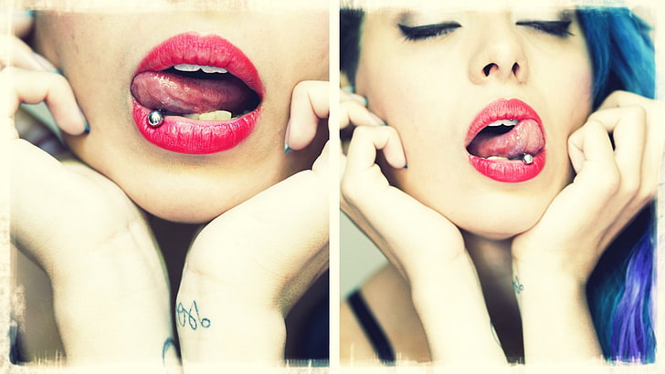 bibir, Piercing, Suicide Girls, tattoo, Lidah, wanita, Wallpaper HD