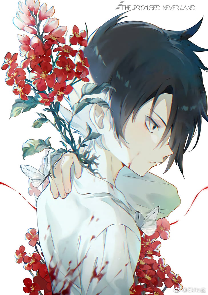 Anime, Yakusoku no neverland, Anime Boys, Das versprochene Neverland, Ray (Das versprochene Neverland), Blumen, schwarze Haare, HD-Hintergrundbild, Handy-Hintergrundbild