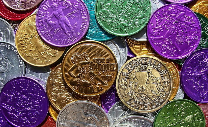 Mardi Gras Coins, 여러 가지 색상의 라운드 코인 로트, 기타, HD 배경 화면