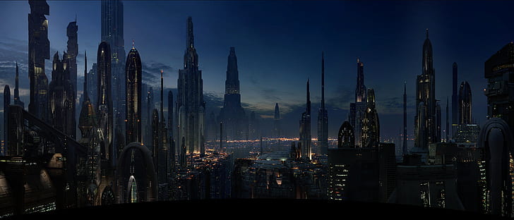 حرب النجوم مناظر المدينة المباني المستقبلية ناطحات السحاب المدن 2400 × 1030 ألعاب الفيديو حرب النجوم HD الفن ، حرب النجوم ، مناظر المدينة، خلفية HD