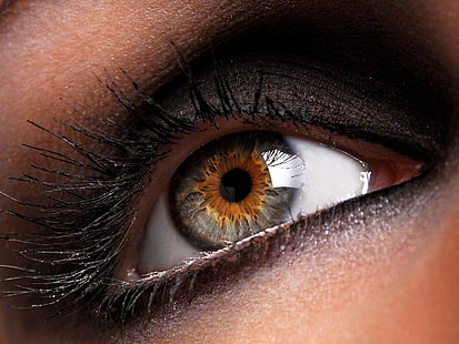 човешко око, око, зеница, черно, мигли, момиче, HD тапет HD wallpaper
