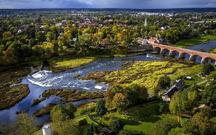 Kuldiga, Latvia, river, Venta, Kuldiga, bridge, Latvia, landscape, HD wallpaper
