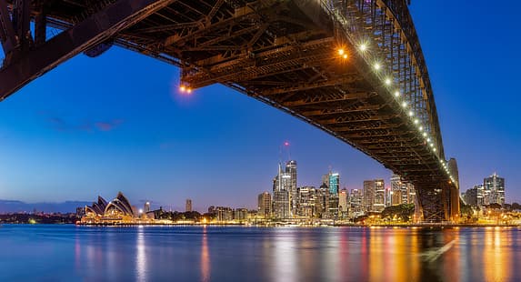 橋、建物、家、オーストラリア、湾、シドニー、夜の街、高層ビル、シドニーオペラハウス、シドニーハーバーブリッジ、シドニーハーバー、ハーバーブリッジ、ベイポートジャクソン、ポートジャクソンベイ、 HDデスクトップの壁紙 HD wallpaper