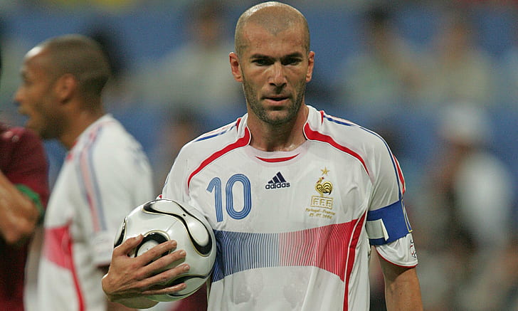 zinedine zidane, fotbollsspelare, real madrid castilla, vit och röd herrtröja adidas tröja, zinedine zidane, fotbollsspelare, real madrid castilla, HD tapet
