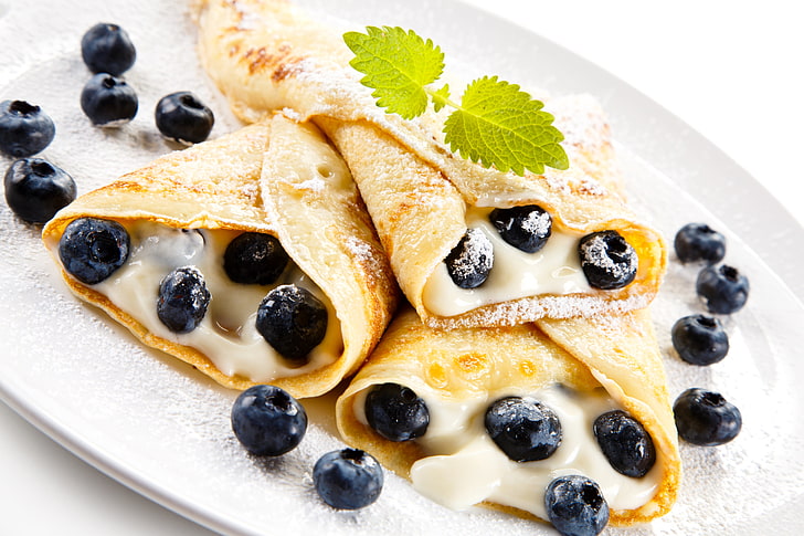 baked pastry, Food, Pancakes, Cakes, Blueberries, HD wallpaper