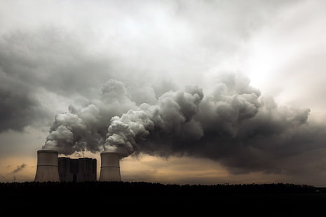 промишлени, дим, околна среда, охладителни кули, ядрени, облаци, атомна електроцентрала, HD тапет HD wallpaper