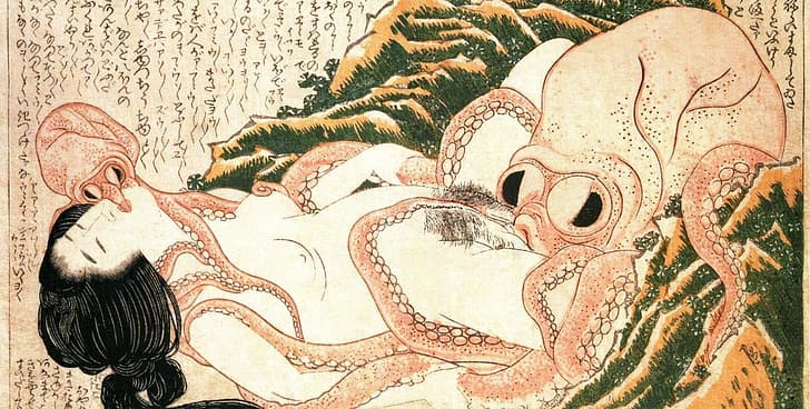 Hokusai, Katsushika Hokusai (Fate / Grand Order), Japon, Art japonais, peinture, poulpe, geisha, Fond d'écran HD