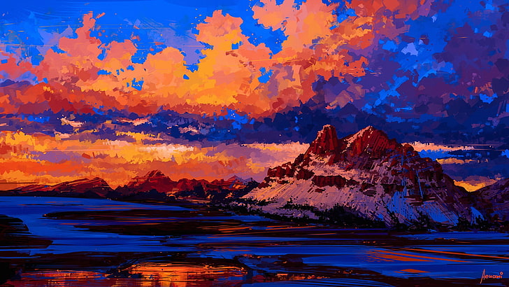snow coverd mountain during golden hour, artwork, Aenami, HD wallpaper