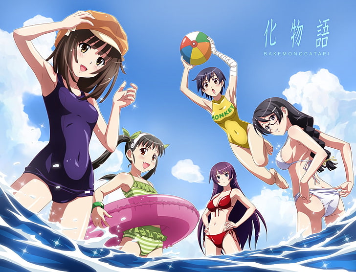 Anime, Monogatari (série), Hitagi Senjōgahara, Mayoi Hachikuji, Nadeko Sengoku, Suruga Kanbaru, Tsubasa Hanekawa, Fond d'écran HD