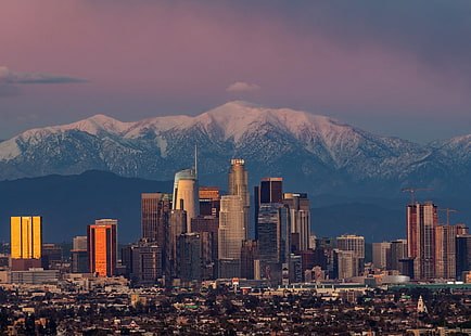 himlen, solen, landskap, solnedgång, berg, hem, kvällen, CA, panorama, USA, skyskrapor, Los Angeles, HD tapet HD wallpaper