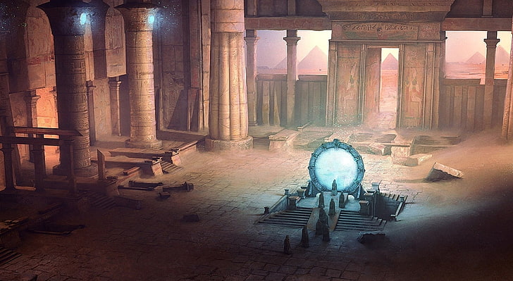 Ancient Portal Painting, brown building illustration, Artistic, Fantasy, Beautiful, Digital, Artwork, Temple, Painting, Portal, ancient, Egyptian, HD wallpaper
