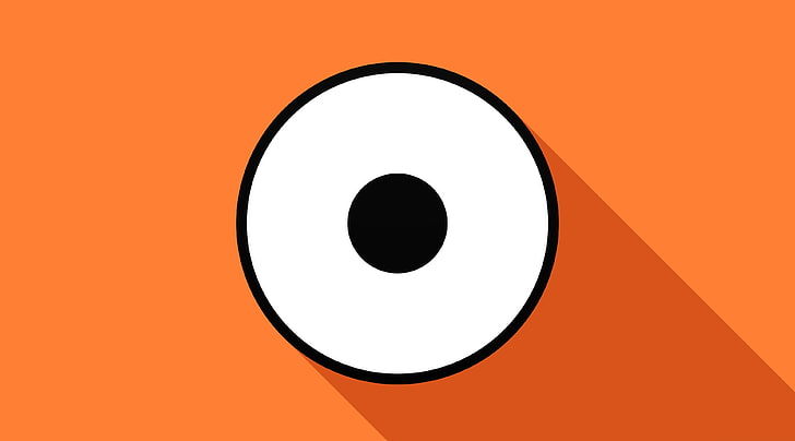 Orange Eye, Funny, edothekid, black, white, eye, circle, round, cartoon, eyes, long shadow, orange, digital art, HD wallpaper
