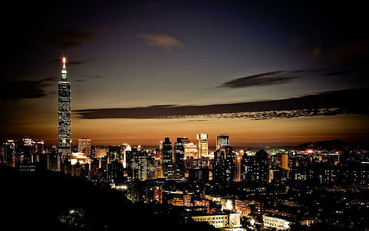 Taipei Skyline, widok na wieżowiec, panoramę, Tajpej, podróże i świat, Tapety HD