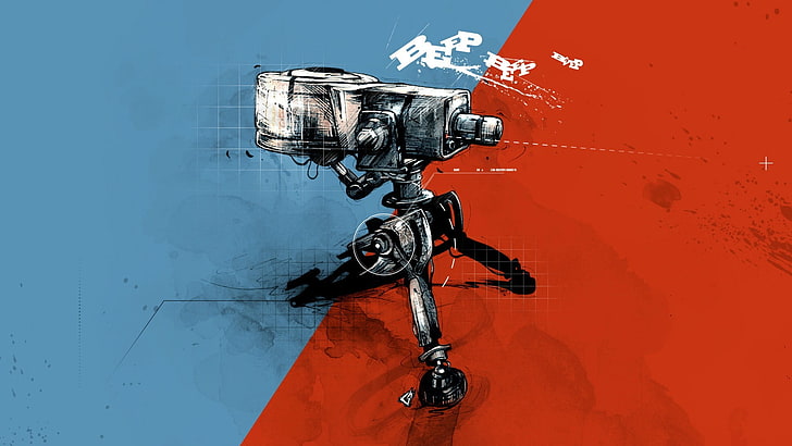 black DSLR camera illustration, video games, Team Fortress 2, Valve Corporation, turrets, Engineer (character), gun, Valve, weapon, blueprints, HD wallpaper