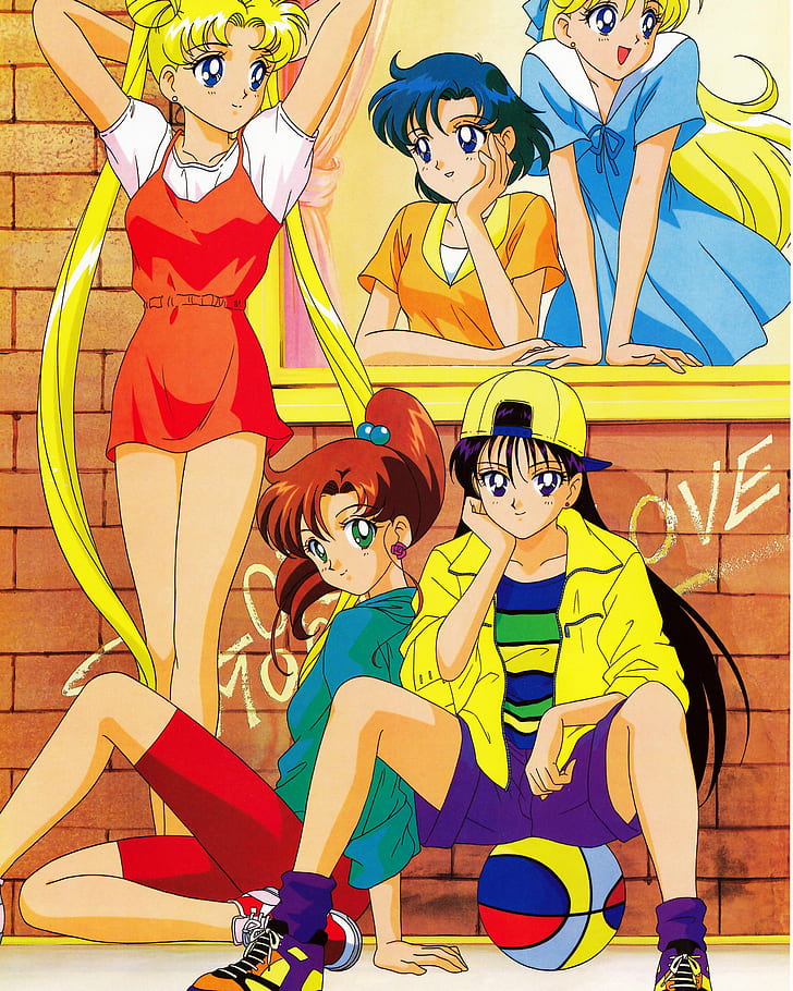 anime, beautiful, characters, girls, group, mars, merkur, moon, sailor, series, HD wallpaper