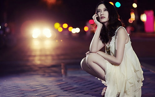 Азиатская девушка в городе Ночь, город, ночь, девушка, азиатка, горячие красотки и девушки, HD обои HD wallpaper