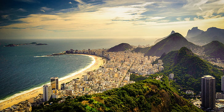 Brésil, plage de Copacabana, Rio de Janeiro, Brésil, plage de Copacabana, côte, Fond d'écran HD