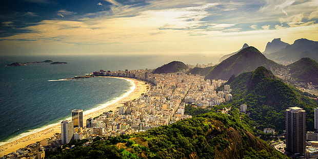 Бразилия, плаж Копакабана, Рио де Жанейро, Бразилия, плаж Копакабана, крайбрежие, HD тапет HD wallpaper