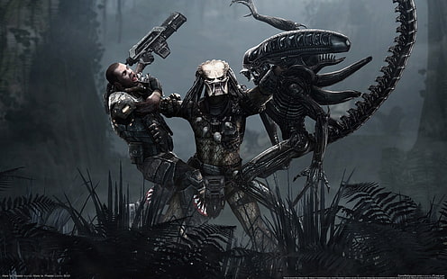 Alien vs. Predator цифровые обои, инопланетяне, хищник, арт, HD обои HD wallpaper