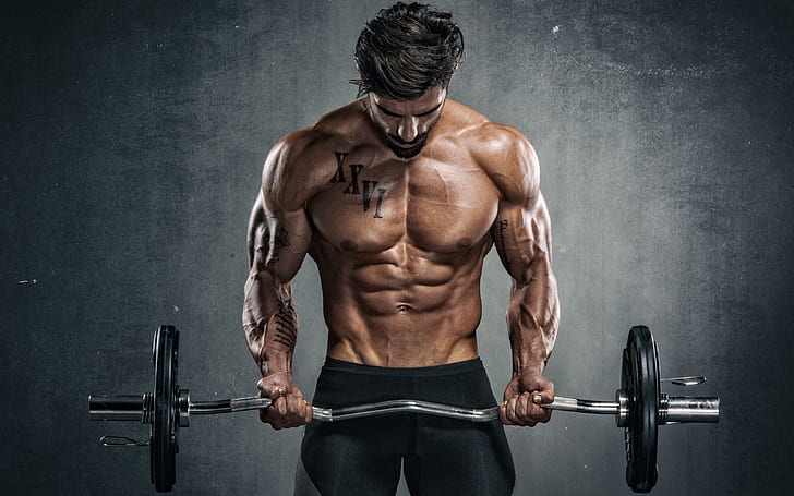 pose, muscle, rod, press, athlete, bodybuilder, abs, Gym, HD wallpaper