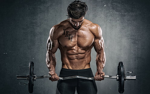  pose, muscle, rod, press, athlete, bodybuilder, abs, Gym, HD wallpaper HD wallpaper
