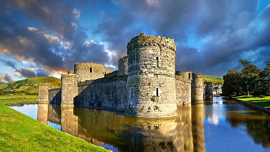 castle, ancient, beaumaris castle, military architecture, architecture, tower, wales, europe, sky, united kingdom, HD wallpaper HD wallpaper