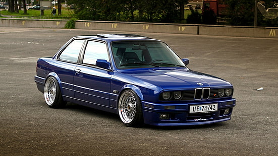 BMW coupe biru, BMW, Stance, BMW E30, BBS, mobil biru, kendaraan, Wallpaper HD HD wallpaper