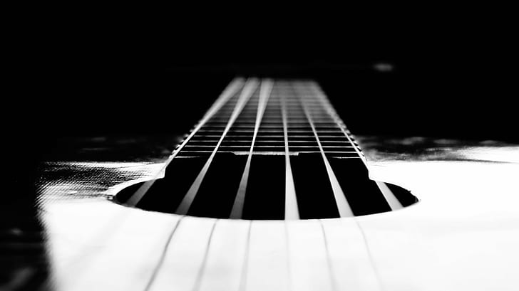 vit och svart sträng på gutiar, gitarr, svart sträng, sladdar, strängar, svartvitt, svart, musik, musikinstrument, ljud, musiker, musikalisk instrumentsträng, akustisk gitarr, greppbräda, konst och underhållning, ackord, spelande, stränginstrument, HD tapet