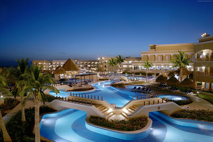 palms, vacation, Best Hotels of 2017, resort, Grand Velas Riviera Maya, travel, tourism, pool, HD wallpaper