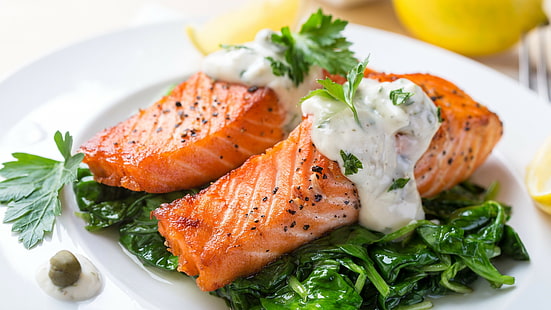 fish, Grilled Salmon, food, salmon, HD wallpaper HD wallpaper