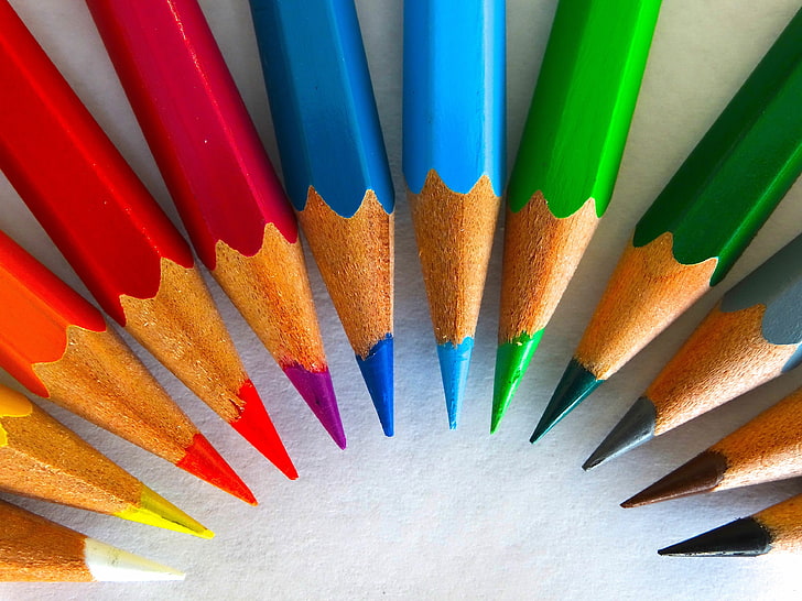 color pencil lot, colored pencils, sharpened, rainbow, HD wallpaper