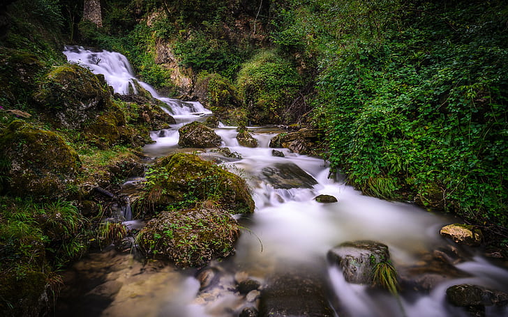 Waterfall Stream Forest Green Rocks Stones Timelapse HD, long exposure river, nature, green, forest, rocks, stones, timelapse, waterfall, stream, HD wallpaper