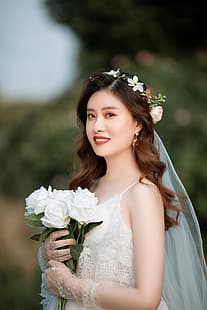 Zdjęcie ślubne, azjatyckie, białe, kobiety, fotografia, panny młode, Tapety HD HD wallpaper