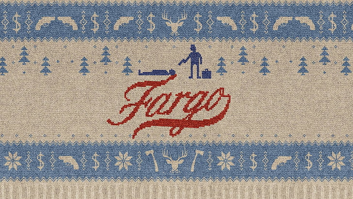Fargo bianco, blu e marrone tessile, film, poster di film, minimalismo, opere d'arte, Fargo, pistola, alberi, decorazioni, TV, Sfondo HD