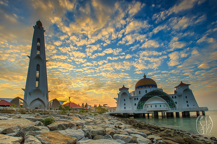 モスク、マラッカ海峡モスク、マラッカ、マレーシア、モスク、 HDデスクトップの壁紙