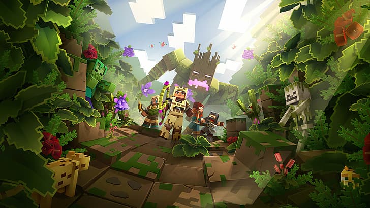 Майнкрафт, Minecraft Dungeons, джунгли, Minecraft Dungeons: Jungle Awakens, 4K, HD обои