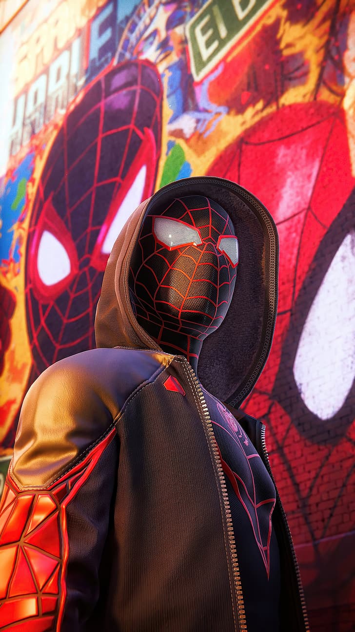 Spider-Man, black leather jacket, graffiti, HD wallpaper
