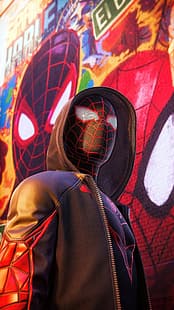 الرجل العنكبوت ، سترة جلدية سوداء ، جرافيتي، خلفية HD HD wallpaper