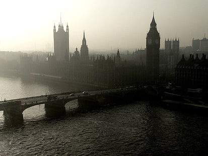 Биг Бен, Лондон, панорама, город, Лондон, Вестминстерский дворец, мост, река, Темза, башня, Биг Бен, HD обои HD wallpaper