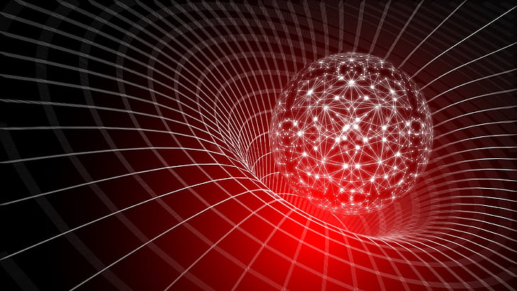 red, light, circle, line, pattern, fractal art, 3d, digital art, space, sphere, net, network, mesh, science, HD wallpaper