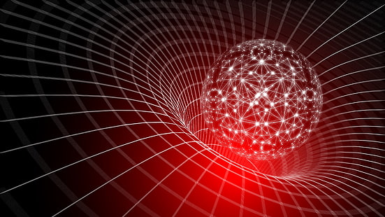red, light, circle, line, pattern, fractal art, 3d, digital art, space, sphere, net, network, mesh, science, HD wallpaper HD wallpaper