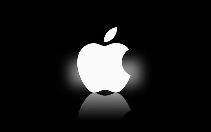 Apple brand logo, Apple, Reflection, Black, Background, Emblem, White, Firm, HD wallpaper