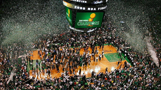 boston celtics, 2008, kerumunan, hijau, stadion, arena, kejuaraan, pemain, nba, Wallpaper HD HD wallpaper