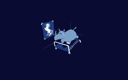 rinoceronte en la cama imágenes prediseñadas, motivacional, minimalismo, humor, ilustración, fondo azul, unicornio, rinoceronte, Fondo de pantalla HD HD wallpaper