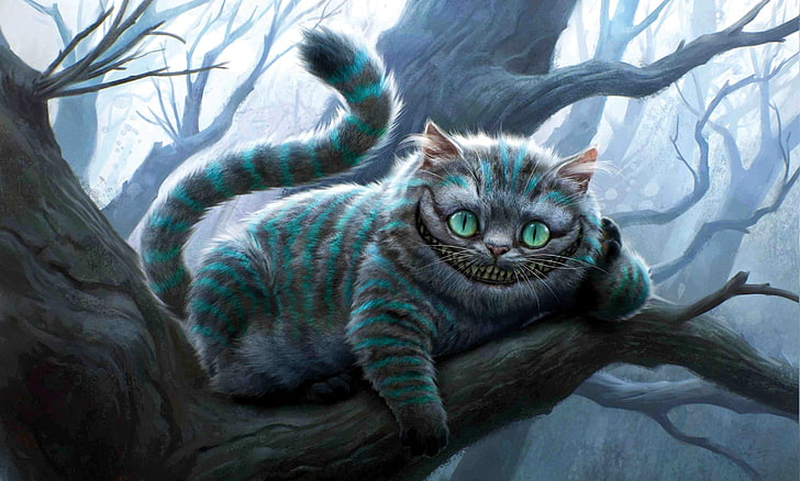 Cheshire cat digital wallpaper, cat, smile, Alice in Wonderland, HD wallpaper